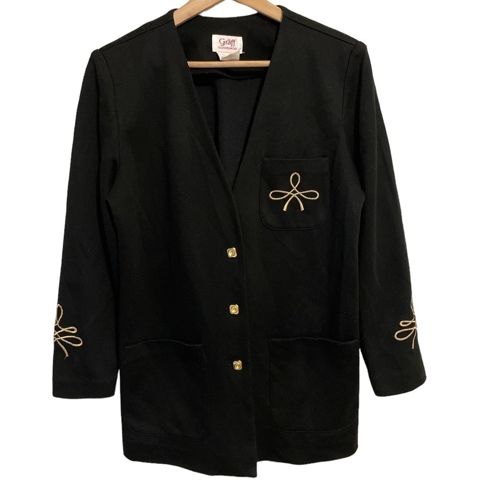 Graff California Wear Vintage Women’s 10 Black Embroidered Jacket Blazer Pockets